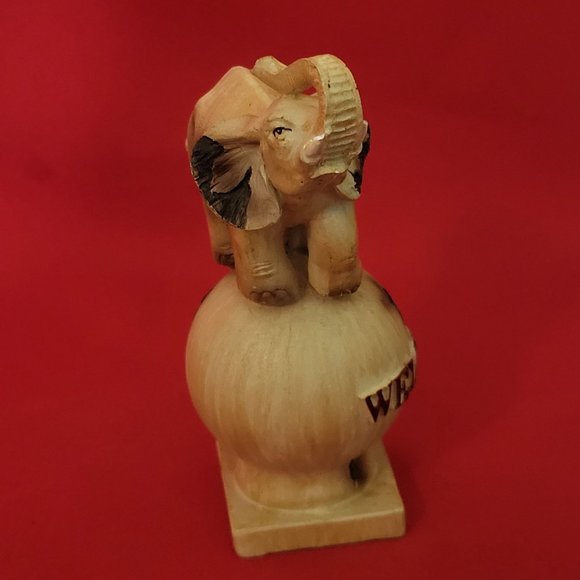 VTG Wooden Welcome Elephant  Raised Trunk Standing on a Ball Figurine Home Decor - Picture 8 of 14